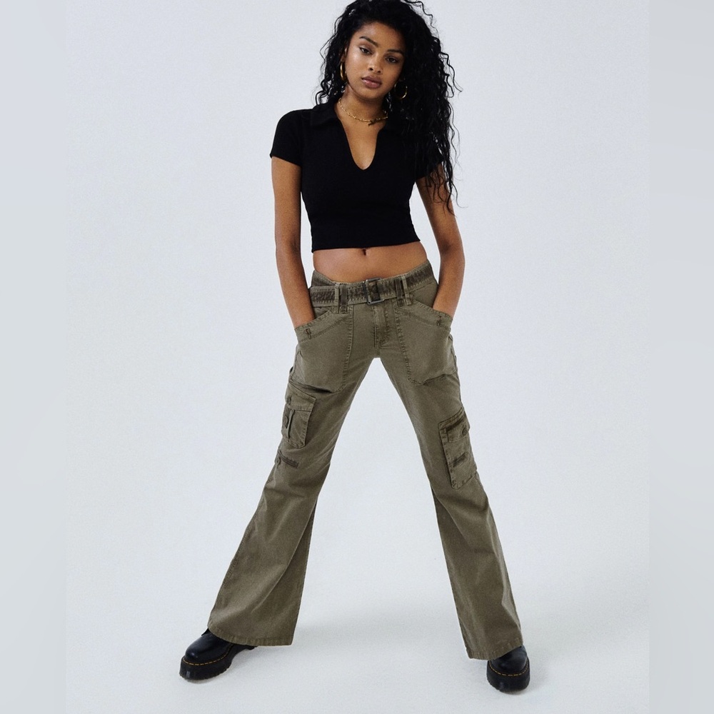 Garage Khaki Cargo Flare bottom Pants